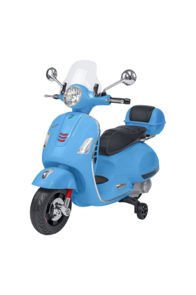 Moto électrique Piaggio Vespa GTS Super 12V avec top case et pare-brise-Bleu clair