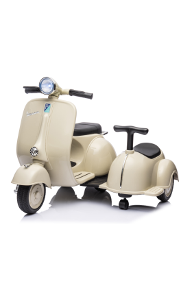 Vespa Sidecar Petite Moto Électrique 6V pour Enfants-Ivoire