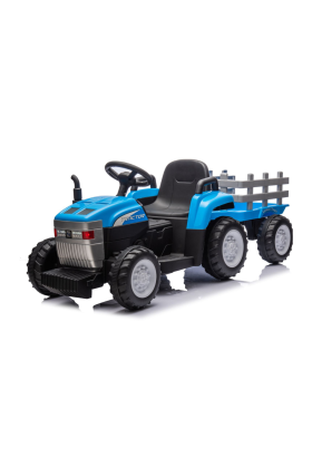 Trattore Elettrico Per Bambini con Rimorchio 12V -Blu