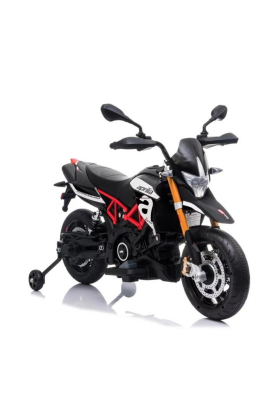 Moto électrique Aprilia Racing Dorsoduro 12V pour enfants avec roues en EVA- Noir