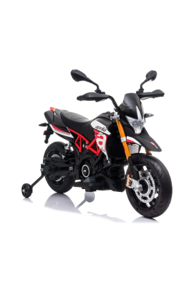 Moto électrique Aprilia Racing Dorsoduro 12V pour enfants avec roues en EVA- Rouge