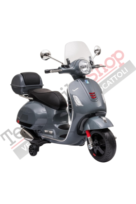 Moto électrique Piaggio Vespa GTS Super 12V avec top case et pare-brise- Gris