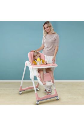 Chaise haute Wizy Easy 0-36 mois, pliable, peu encombrante et à hauteur réglable- Rose