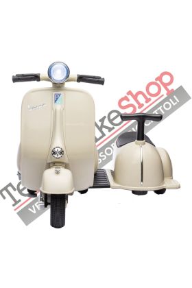 Vespa Sidecar Petite Moto Électrique 6V pour Enfants-Ivoire