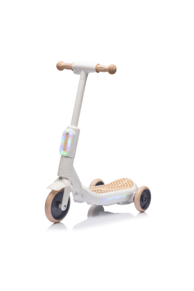 Trottinette électrique 3 roues de luxe pour enfants + casque et kit de protection-Beige