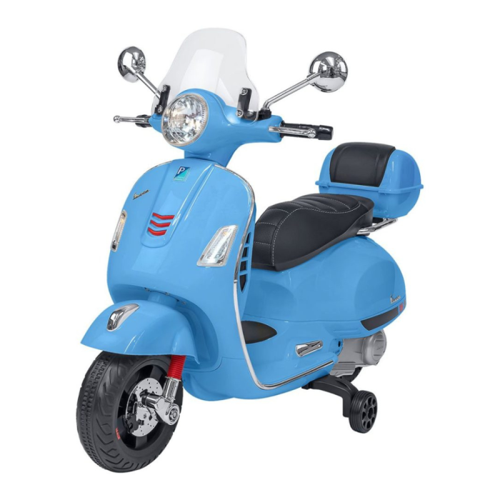 Moto électrique Piaggio Vespa GTS Super 12V avec top case et pare-brise-Bleu clair