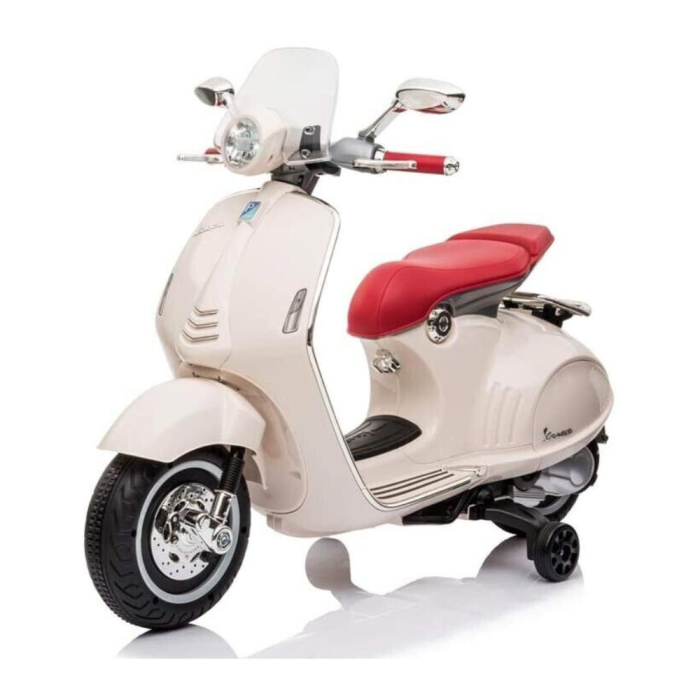 Moto électrique Piaggio Vespa 946 12V pour enfants avec pare-brise - Blanc