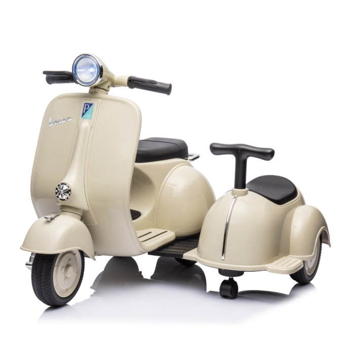 Vespa Sidecar Petite Moto Électrique 6V pour Enfants-Ivoire