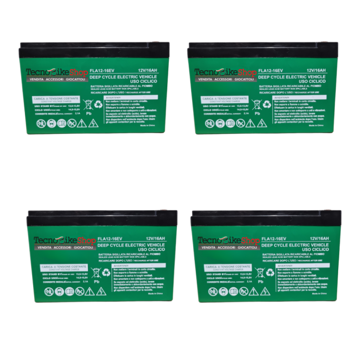 4 Batterie Cicliche per Veicoli Elettrici - Scooter - Biciclette - Monopattini (48V ) 12V - 16Ah a Piombo T2