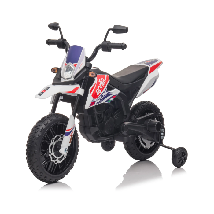 Moto électrique Aprilia Racing RX125 12V pour enfants avec roues EVA - Blanc