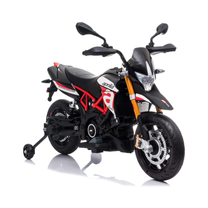 Moto électrique Aprilia Racing Dorsoduro 12V pour enfants avec roues en EVA- Rouge