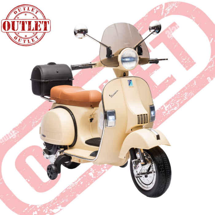 Moto Elettrica per Bambini Piaggio VESPA PX150 FULL con Parabrezza e Bauletto 12V-Avorio - Seconda Scelta