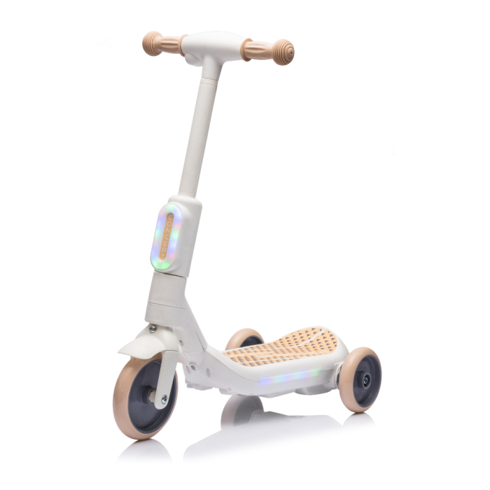 Trottinette électrique 3 roues de luxe pour enfants + casque et kit de protection-Beige