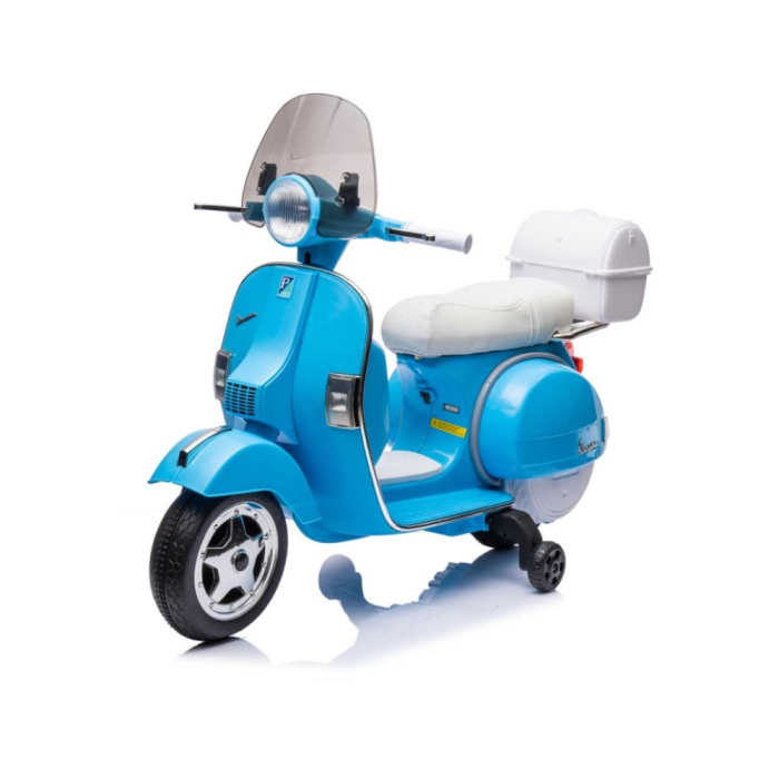 Moto Scooter Elettrico per Bambini Piaggio VESPA PX150 FULL con Parabrezza e Bauletto 12V ( Limited Edition ) Azzurro Napoli