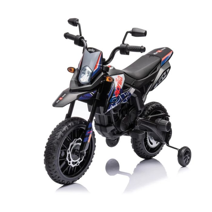 Moto électrique Aprilia Racing RX125 12V pour enfants avec roues EVA - Bleu